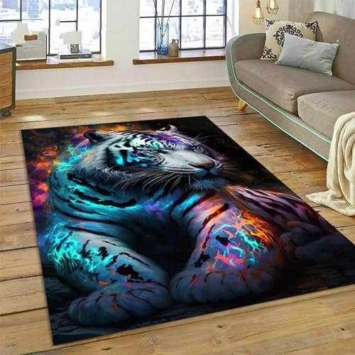 Kind Teppich 140 X 200 Cm / 55.11 X 78.74, Schlafzimmer Teppich, 3D Teppiche Wohnzimmer Teppiche Weich Rutschfest Teppich Für Wohnzimmer Schlafzimmer Bettvorleger Tiger Weißer Waldtier Tiger -5D6Y9G