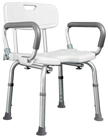 Sedia da doccia con sedile per vasca da bagno con braccioli e schienale imbottiti, sedia elevabile per vasca da bagno bianca con braccioli, per disabili, disabili, anziani e ausili per disabili