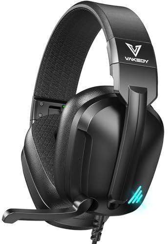 Vakedy HW11 Cuffie Gaming per PS4,PS5,PC,Xbox,Switch,Cuffie da Gaming con Filo Microfono a Cancellazione di Rumore,Cuffie da Gioco con 3.5mm Jack e Controllo Volume Gaming Headset Nero