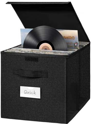 BOHEMIABY Scatola portaoggetti per dischi in vinile, custodia per dischi in vinile per album Lp, archiviazione per dischi in vinile per oltre 90 dischi (12 pollici), coperchio rigido separatore