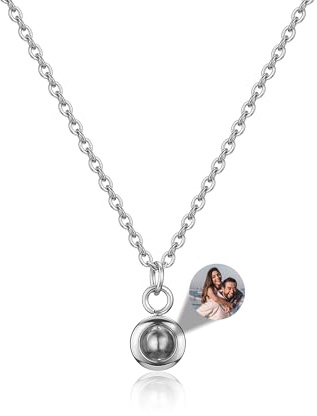 JSDDE Personalisierte Kette mit Foto Projektion Kette mit Foto Fotorojektionskette Kette mit Bild Personalisiertes Geschenk für Damen Frauen
