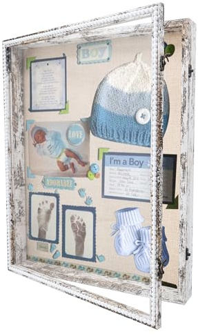 FramePro Caja de sombra grande blanca de 16 x 20 pulgadas, apertura frontal con bisagra, diseño de cuentas, vitrina de graduación con parte trasera de lino, marco de fotos, ramo de boda, medallas,