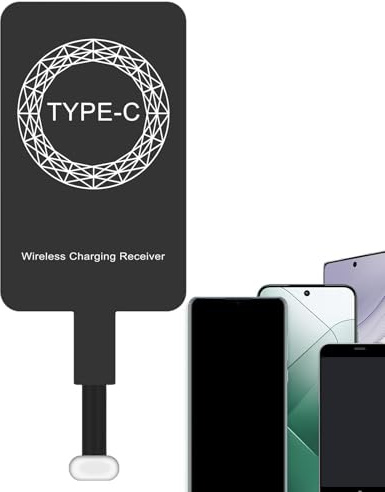 Ahuuen Wireless Charging Receiver, Fast Speed Receiver Adapter Wireless Charger Slim Receiver Chip, Safe Thin Type-C Charging Receiver Type C Wireless Charger Receiver for Cellphones