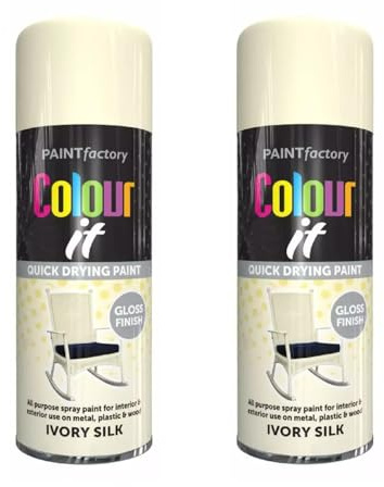 DIOXSTAR Ivory Silk Spray Paint, Gloss Finish, Quick Drying Paint, All Purpose Spray Paint for Metal, Wood, Plastic, Interior & Exterior Use, Easy to Use, 400ml (2 PCS)