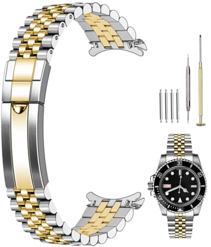 Kai Tian Edelstahl klassischer Tauchschnalle 20mm 22mm Uhrenarmband Poliert Mittler gebürstet Einstellung Schraub-In Zwei Ton Premium Metall Uhrenarmband Silber Armband