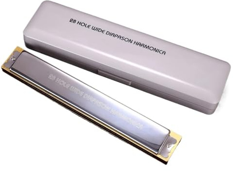 Professional Mundharmonika Mundharmonika 28 Löcher Tremolo Mundharmonika Musikinstrument Mit Fall Mundharmonika Für Erwachsene Anfänger(Silver)