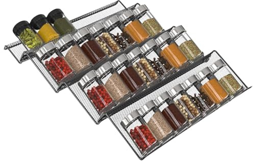 Organizador de cajones de especias - Inserto de cajón de cajón de condimento de metal de 4 niveles, estante de cajón de especias expandible | Organizador de especias de cocina ajustable de 4 niveles |