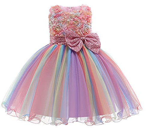 Mjjsk Flickor prinsessklänningar paljett festtåg formell festklänning brudtärna bröllop ärmlös tyll tutu klänning barnkläder A18, Rosa, 5-6 År