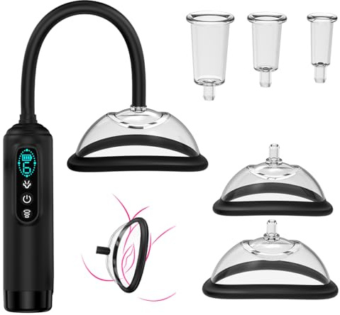Elektrische Vakuumpumpe für Frauen mit 6 Saugstärken, Klitoral & Vaginalstimulation inkl, 5 Saugnäpfen (2 Groß + 3 Klein) Sex Toys für Fraue Paare