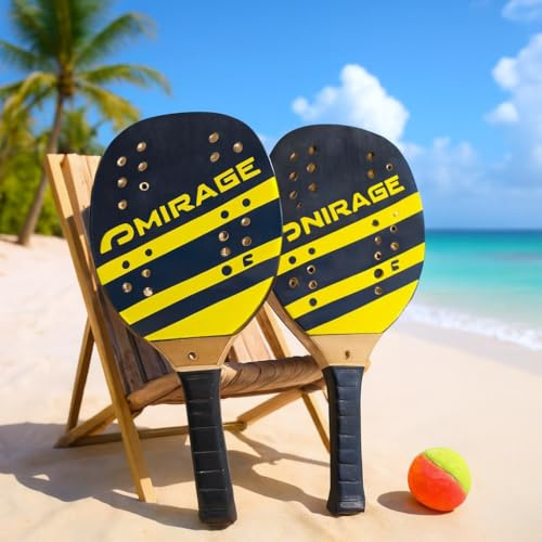 Coppia Racchette da Spiaggia Summer Padel Beach Tennis con Pallina Morbida Set Racchettoni in Legno Mare, Spiaggia e Giardino, Beach Rackets