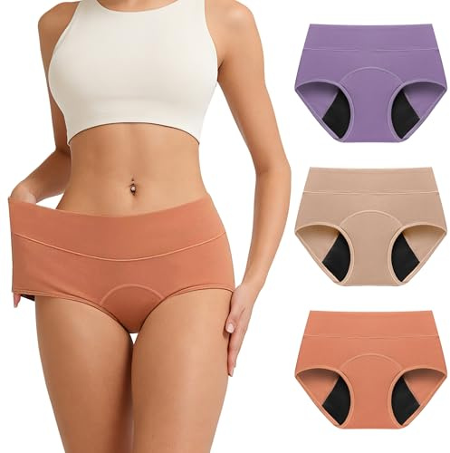 RFOGJV TANSTC Period Pants for Women, Leakproof Period Underwear Pack of 3