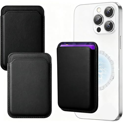 JEYORZY 2 pcs Tarjeteros Adhesivos, Tarjetero Movil, Cartera magnética para iPhone teléfonos Tarjetero de PU, tarjeta Flexible, Almacena hasta 2 Tarjetas y Cuenta con RFID y un Fuerte imán, Negro