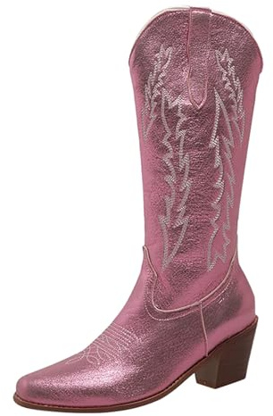 Cowboystövlar dam medium hög västerländsk ridstövlar dam, västerländska stövlar med blockklack damstövlar spets vinterstövlar vintage vandringskängor stor storlek Chelsea stövlar traditionella stövlar