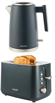 Salter Marino Kettle & Toaster Set – 3KW Rapid Boil Kettle with Limescale Filter & Auto Shut-Off/Boil Dry Protection, 925W 2-Slice Toaster with High-Lift Eject, Defrost/Reheat/Cancel & Crumb Tray
