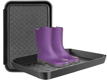 2 Stück Schuhmatte Ablage Kunststoff Schuhwanne Schwarz Schuhabtropfschale Schuhtablett Schuhunterlage Plastik Abtropfmatte Abtropfschale mit Erhöhtem Rand für Nasse Schuhe Hundenäpfe 35 x 27,5 x 3cm