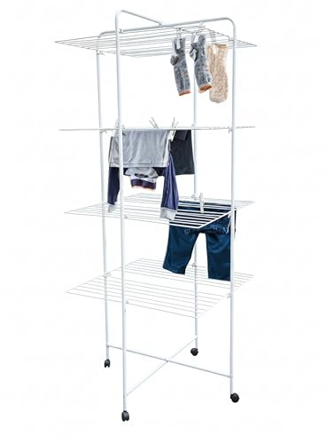 ZENZERO® - Stendibiancheria Verticale Pieghevole con Rotelle - Stendino a Torre Salvaspazio 3 o 4 Livelli in Acciaio Resistente Per Casa, Balcone e Bagno - (4 Livelli 165 cm)