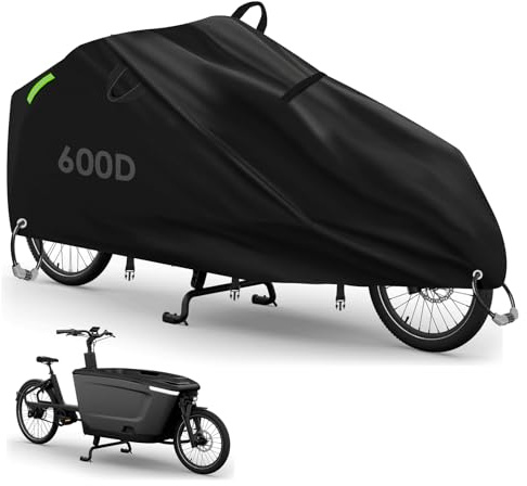YedZen Cargo Bike Cover, 600D 285x65x115cm Universal Cargo Bicycle Cover, Waterproof Outside Two-Wheeled Bike Covers with Reflective Strips, Handles, Keyhole, Buckle