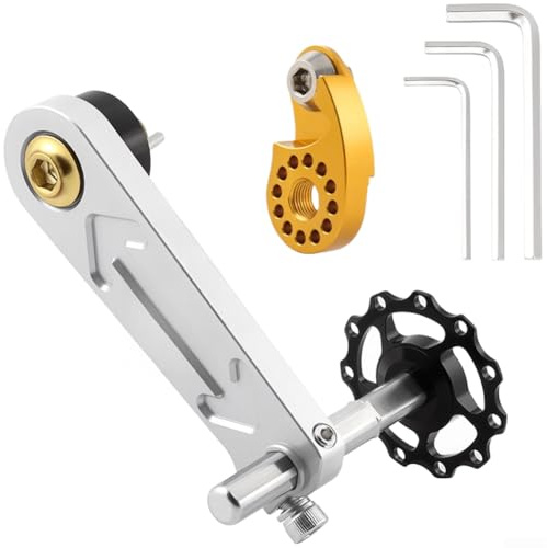 Tensor de cadena de aluminio mecanizado CNC para MTB de una sola velocidad con función antidescarrilamiento y cierre seguro de doble tornillo (plata + regulador)