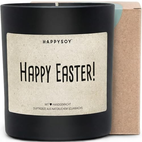 Happy Easter! - Duftkerze mit Spruch als Geschenk zu Ostern, liebevolle Aufmerksamkeit mit blumigem Duft, Kerze im Glas