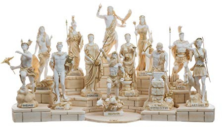 BeautifulGreekStatues Set 12 Olympische Götter des Mount Olympus Pantheon Gold Alabaster Statuen 17 cm