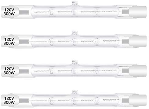 XBOCMY 4 Pack 300W Dimmable Halogen Light Bulbs, 118mm, 4.7-Inch T3 RSC, Warm White, 3000 lumens