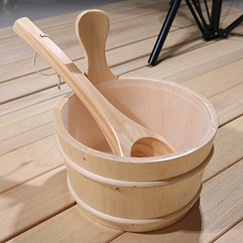 Thrivinger Sauna Wooden Bucket and Ladle Kit, Wood Sauna Bucket with Water Scoop, Wooden Sauna Bucket, for Sauna & SPA - Made of Premium Finland Pinewood, for SPA/Turkish Bath/Sauna Steaming