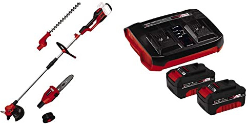 Einhell Akku-Multifunktionswerkzeug GE-LM 36/4in1 Li Power X-Change (Li-Ion, 2x 18 V, Brushless Motor, Heckenscherenkopf 7-fach neigbar, inkl. 2x 4 Ah Akku und Twincharger)