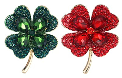 ARFUKA 2 Stück Brosche Strass Kristall Vierblättriges Kleeblatt Broschen Anstecknadel Set für Kleidung Taschen Jacken, Geburtstag Weihnachtsgeschen für Frauen und Männer