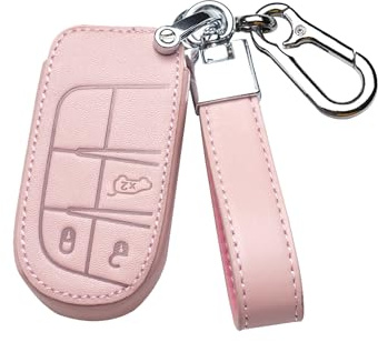 ontto PU Leder Autoschlüssel Hülle Passt für Chrysler 300C Jeep Renegade Compass Grand Cherokee Dodge FIAT 500X Fernbedienung Cover Schlüsselanhänger Schutzhülle Schlüsselcover Schlüsselbox-Rosa B