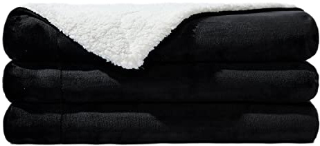 NANPIPER Sherpa Blanket Queen Fleece Bed Blankets Soft and Warm Fuzzy Microfiber,Black 90x90