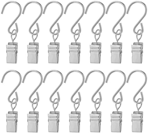 Unlorspy 50 Stück Edelstahl-S-Haken zum Aufhängen mit Clips, 6.1 cm lange Vorhang-Clips mit S-Haken zum Aufhängen von Party-Lichterketten, Zuhause, Garage, Terrasse, Camp und mehr (silberfarben)
