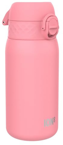ION8 Vacuum Insulated Steel Water Bottle, 320 ml/11 oz, Leak Proof, Easy to Open, Secure Lock, Dishwasher Safe, Carry Handle, Metal Water Bottle, ThermoShield Stainless Steel, Rose Bloom