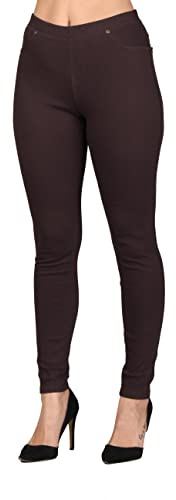 Lildy Women's Denim Jeggings, Stretchable Cotton Blend, Dark Brown, Small/Medium