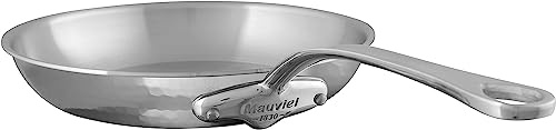 Mauviel M'Elite 5-Ply Hammered Polished Stainless Steel Frying Pan With Cast Stainless Steel Handles, 9.4-in, Made In France