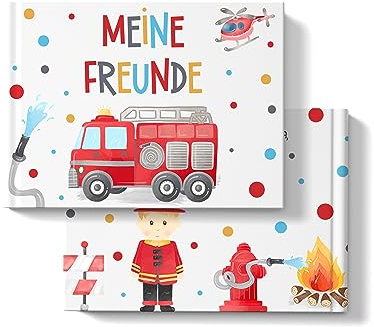 Feuerwehr Freundebuch für Kindergarten & Grundschule | Erinnerungsalbum für Freunde | Hardcover | Geschenk Einschulung, Kindergartenbeginn