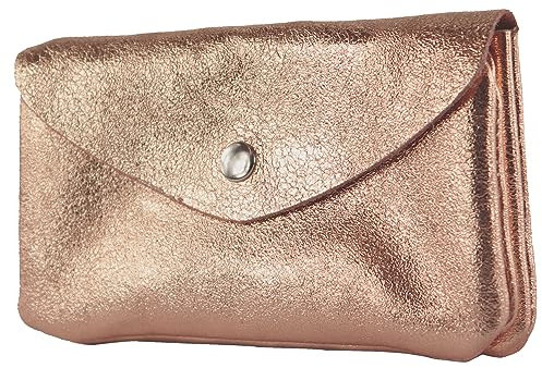modamoda de P11 Damen Leder Geldbörse Portemonnaie Medium Handmade in Italy, Farbe:Roségold-Metallic