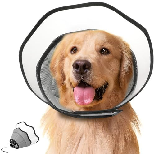VavoPaw Halskrause Hund Leckschutz, Halskrause Hund nach Op Weiche, Atmungsaktive Schutzkragen Wasserdicht PVC, Verstellbar Leichtgewicht Genesungshalsband, Haustier Elisabethanischer, XL, Grau