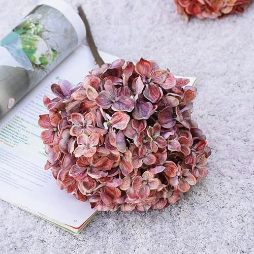 Grandes fleurs d'hortensia séchées - Branche courte - Décoration d'automne - Fleurs artificielles en soie - Accessoires photo (B)