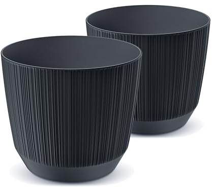 Tymar Blumentopf,Übertopf, 2er-Pack, Blumenübertopf aus Kunststoff, Matte, Runde Form (ø 15 cm, (2pack) Anthrazit)