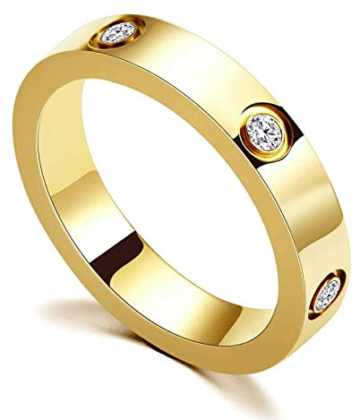 RIXERKOC Liebe Freundschaft Ring für Damen Cubic Zirkonia Edelstahl Versprechen Ring Hochzeit Band Schmuck Valentinstag Geburtstag Geschenke für Frauen Mädchen (9, Gold)