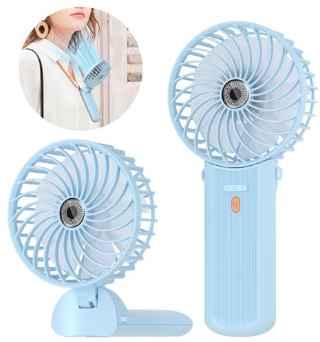 Lepwings Portable Mini Handheld Fan - Rechargeable Neck Hanging Fans with 16-Hour Cooling, Personal Handy Fan 4-Speeds Foldable Pocket Fan for Summer Outdoor Travel Home Office - Blue