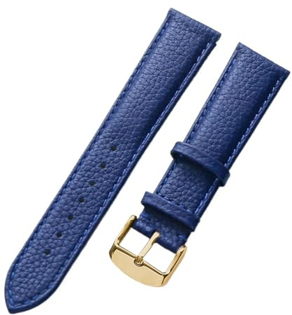 LQXHZ Echtes Lederarmband Damen Weiches Leder Litschi-Korn Rindsleder Uhrenarmband Herren Wasserdicht 14 16 18 Mm Uhrenkette Zubehör(Blue gold buckle,20mm)