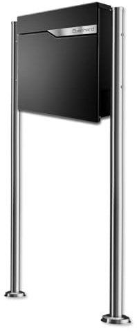 Metzler® Standbriefkasten mit Zeitungsfach und Edelstahl-Namensschild Schwarz RAL 7016 witterungsbeständig mit verdecktem Schloss und Lasergravur inkl. Ständer 37 x 37 x 10,5 cm