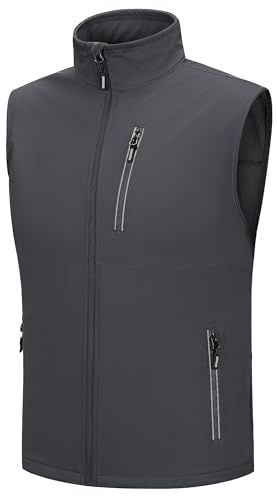 Outdoor Ventures Softshell väst herr utomhus cykelväst vattentät vindtät ärmlös jacka full dragkedja andningsaktiv löparväst, Mörkgrå, XL