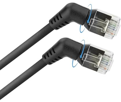 Noir 2 mètres câble de raccordement U/FTP CAT6A Slimline avec connecteurs RJ45 rotatifs inclinés à 360°