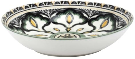 HOME DECO FACTORY - KA5582 Assiette Creuse Mandala Vert - Design Élégant pour Soupe et Salade - Facile à Nettoyer - 20 cm - Vert