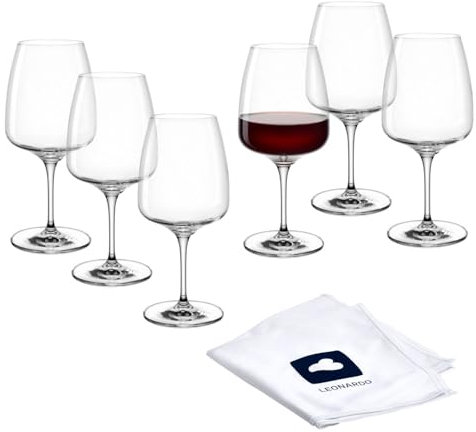 LEONARDO HOME Rotweingläser CESTI (6er Set) inkl. Poliertuch • Spülmaschinenfeste Rotwein-Gläser (500 ml) • Stoßfest & Alltagstaugliche • Rotwein-Kelche mit niedrigem Stiel • Weinglas Cesti • 040971