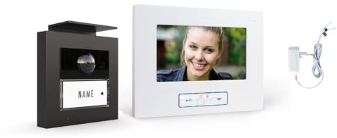 m-e Vistadoor Vistus Video-Türsprechanlage | Aluminium Außenstation für 1-Familienhaus | 7“ Innenstation | Türklingel mit Kamera | 4-Draht Freisprechanlage Video Sprechanlage
