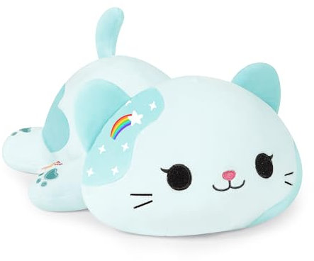 shownicer Peluche de gato de peluche Kawaii, cojín de peluche, regalo para niños y niñas, 3 años (verde, 30 cm)