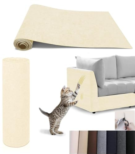 Divano Gatti Graffi, Tappeto Tiragraffi per Gatti - 40x200cm, Moquette adesiva, Riutilizzabile e Tagliabile, Ideale per Divani, Mobili e Pareti, Tiragraffi divano, Sisal e Moquette, Bianco latte